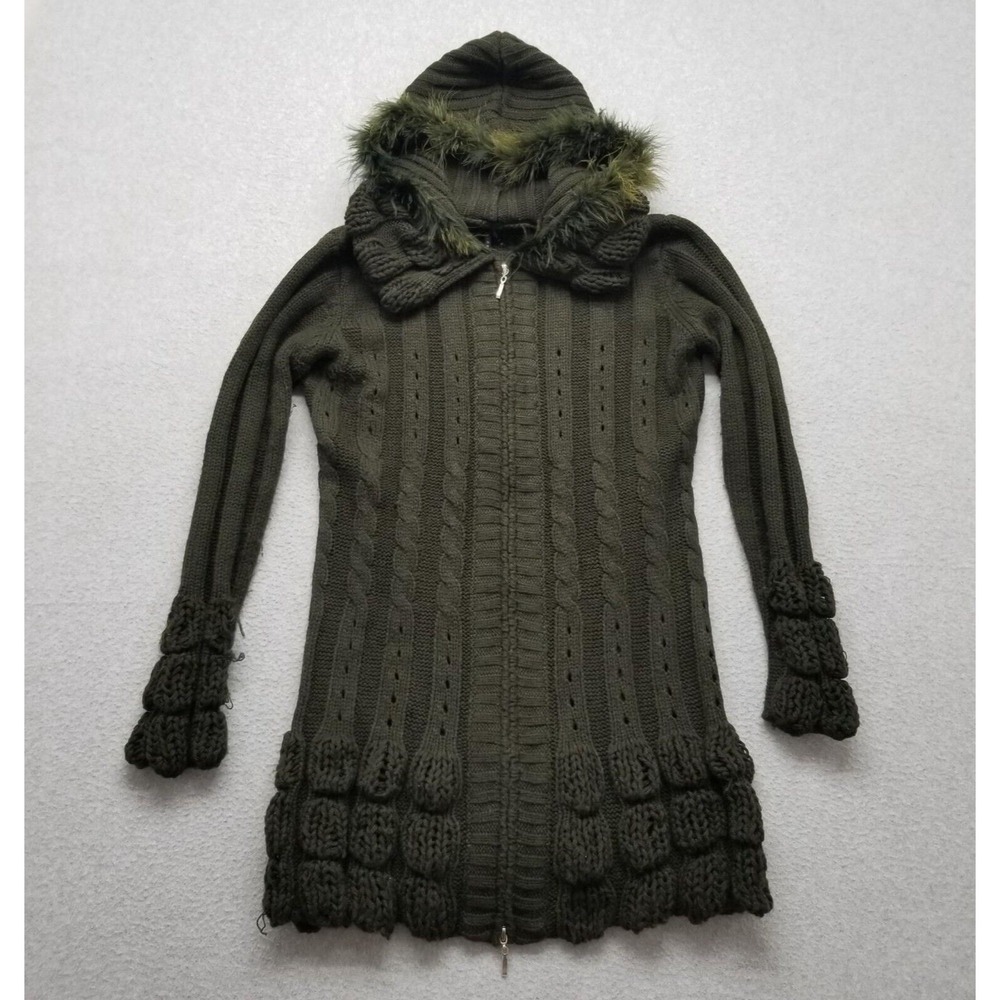 Lapis Jacket Womens Medium Green Sweater Full Zip Hooded‎ Fur
